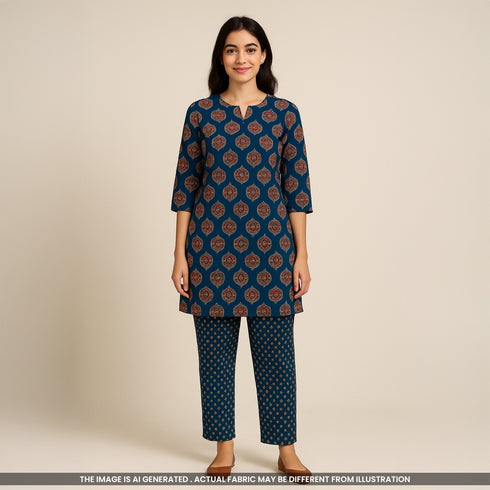 Ajrak Print Cambric Cotton Fabric- F4582